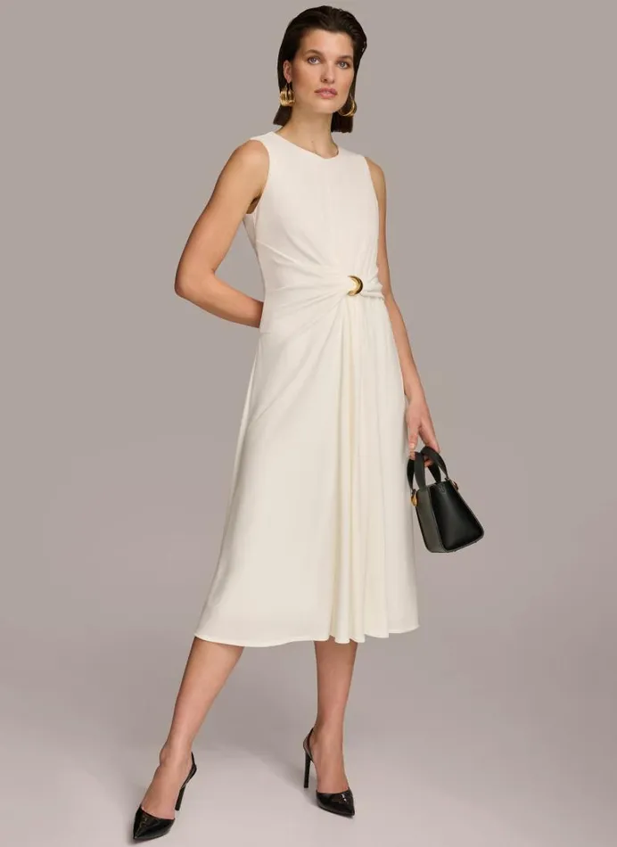 Women TWIST KNOT DETAIL DRESS Cream Donna Karan New York Dresses And Jumpsuits