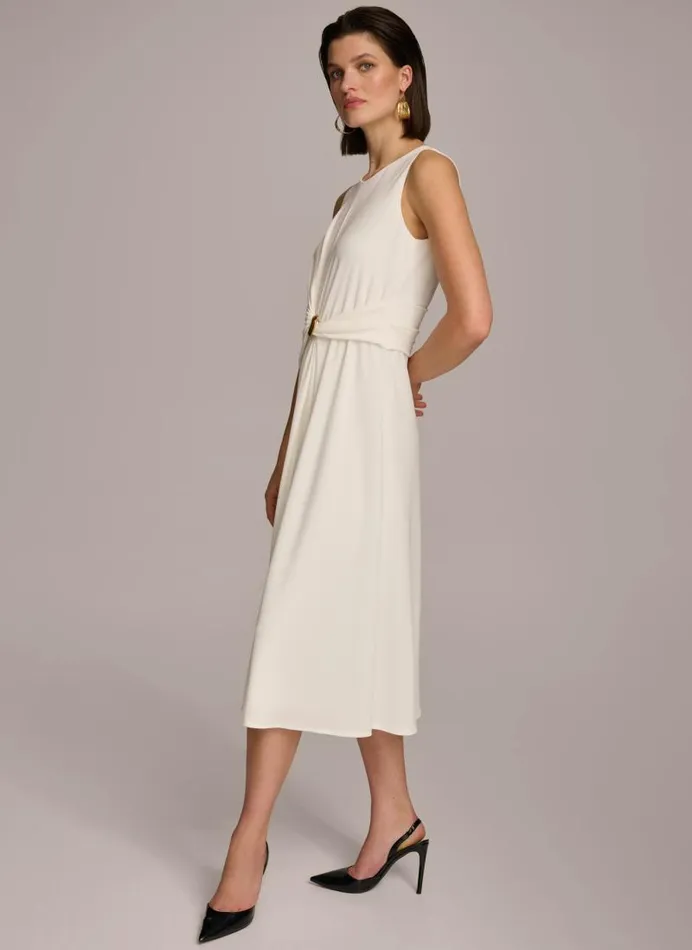 Women TWIST KNOT DETAIL DRESS Cream Donna Karan New York Dresses And Jumpsuits
