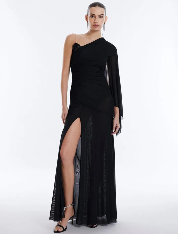 Women Ularia One Sleeve Evening Gown Black Combo BCBG Dresses