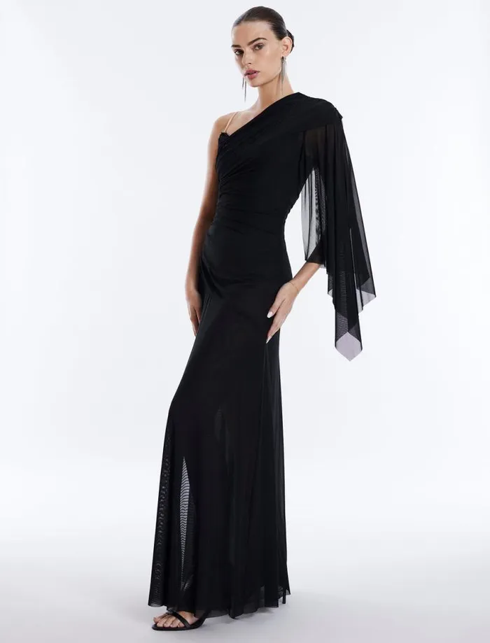 Women Ularia One Sleeve Evening Gown Black Combo BCBG Dresses