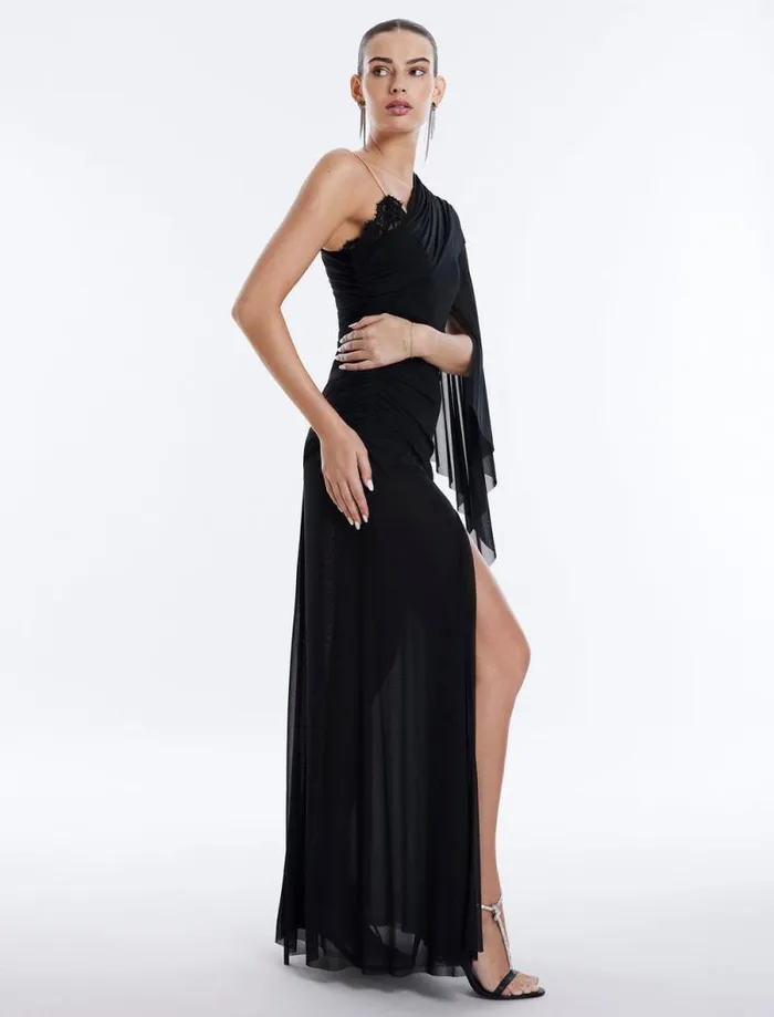 Women Ularia One Sleeve Evening Gown Black Combo BCBG Dresses