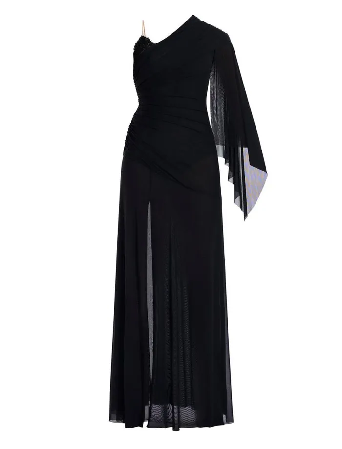 Women Ularia One Sleeve Evening Gown Black Combo BCBG Dresses