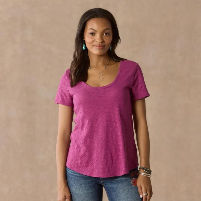 Women Ultimate Airy Slub Scoopneck Tee Petite Raspberry Sundance Catalog Petite Styles