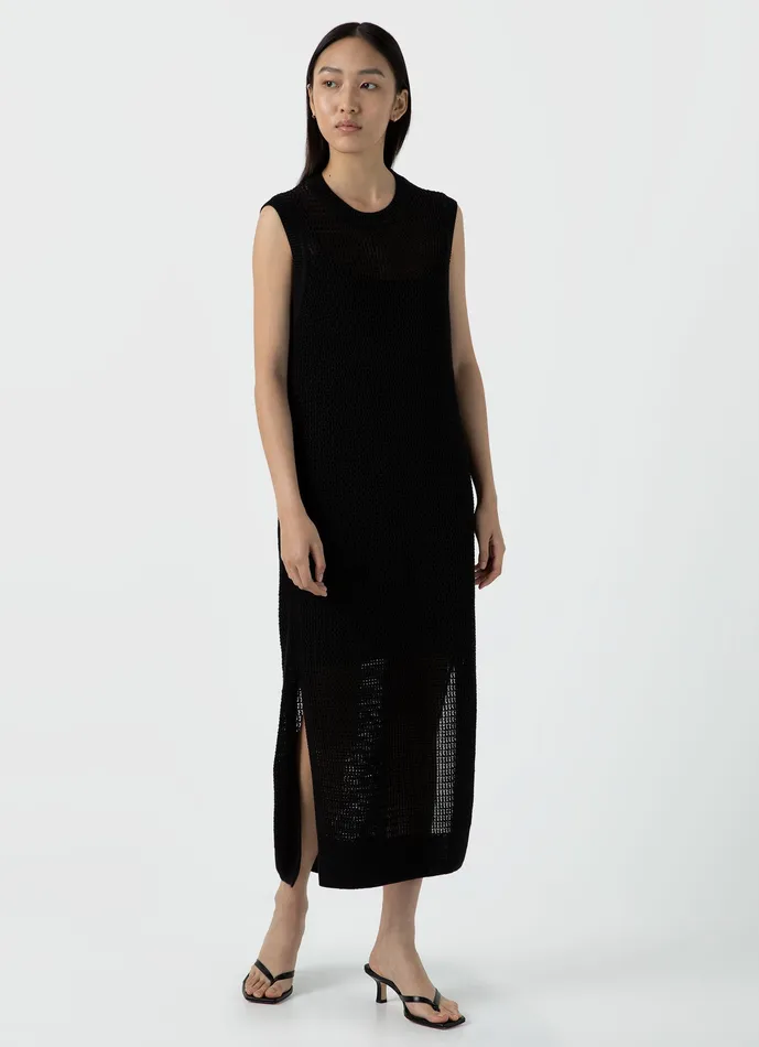 Women ussunspel Linen Mesh Dress Black Dresses and Skirts