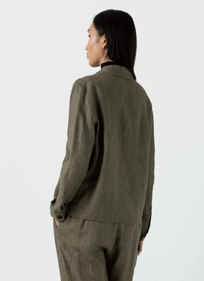 Women ussunspel Linen Twin Pocket Jacket Khaki Jackets and Coats