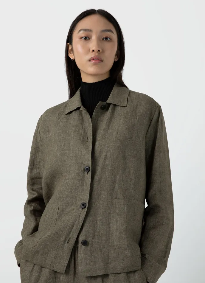 Women ussunspel Linen Twin Pocket Jacket Khaki Jackets and Coats