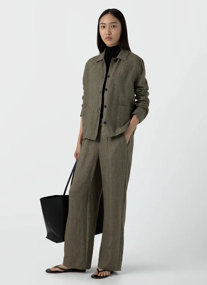 Women ussunspel Linen Twin Pocket Jacket Khaki Jackets and Coats