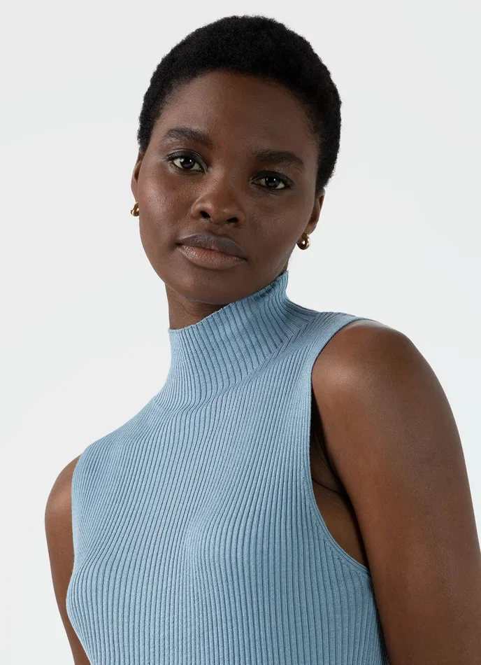 Women ussunspel Mulberry Silk Rib Vest Jumper Light Blue Knitwear