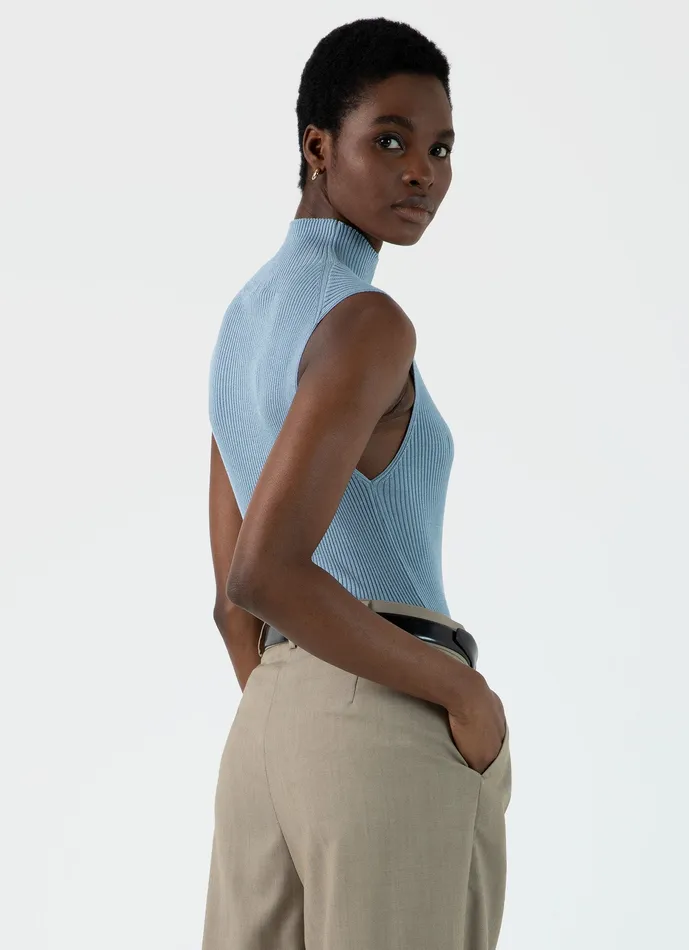Women ussunspel Mulberry Silk Rib Vest Jumper Light Blue Knitwear