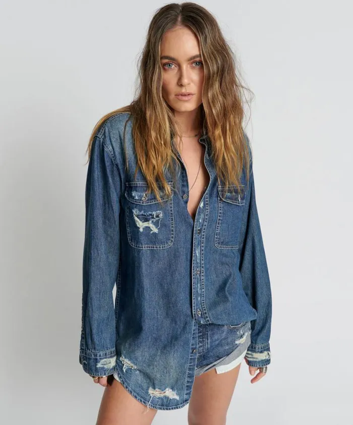 Women USED BLUE CLASSIC EVERYDAY DENIM SHIRT One Teaspoon Denim Tops Women USED BLUE CLASSIC EVERYDAY DENIM SHIRT One Teaspoon Denim Tops