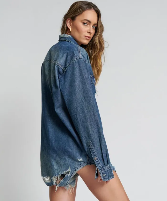 Women USED BLUE CLASSIC EVERYDAY DENIM SHIRT One Teaspoon Denim Tops Women USED BLUE CLASSIC EVERYDAY DENIM SHIRT One Teaspoon Denim Tops