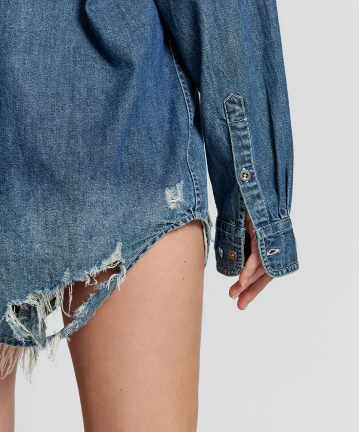 Women USED BLUE CLASSIC EVERYDAY DENIM SHIRT One Teaspoon Denim Tops Women USED BLUE CLASSIC EVERYDAY DENIM SHIRT One Teaspoon Denim Tops