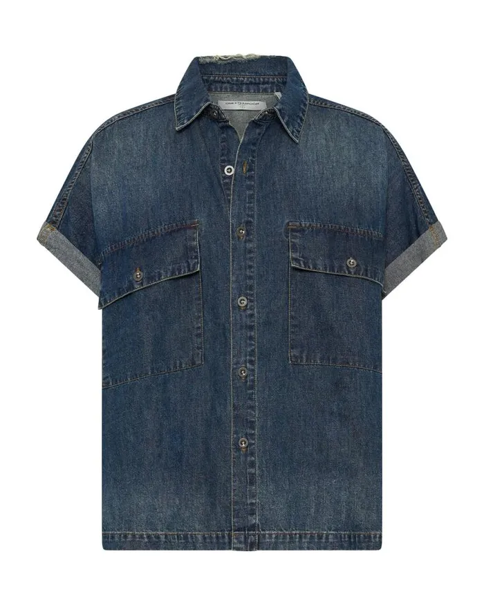 Women USED BLUE CUT OFF DENIM SHIRT One Teaspoon Denim Tops Women USED BLUE CUT OFF DENIM SHIRT One Teaspoon Denim Tops