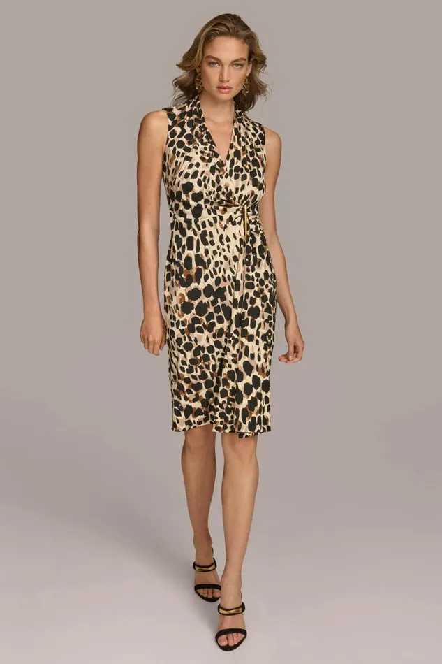 Women VNECK LEOPARD MIDI DRESS Black Multi Donna Karan New York Dresses And Jumpsuits Women VNECK LEOPARD MIDI DRESS Black Multi Donna Karan New York Dresses And Jumpsuits