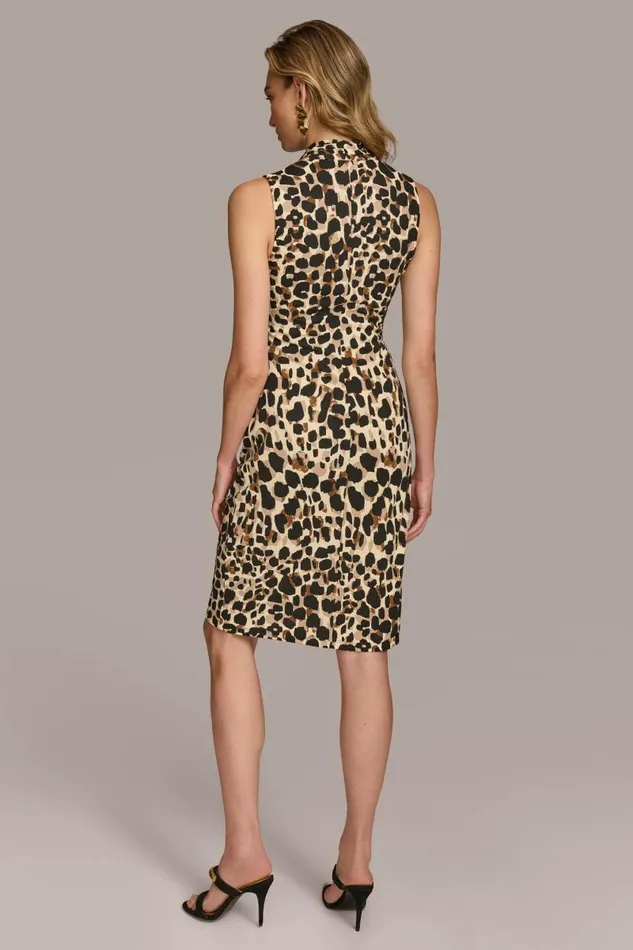 Women VNECK LEOPARD MIDI DRESS Black Multi Donna Karan New York Dresses And Jumpsuits