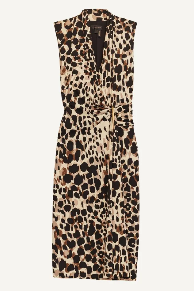 Women VNECK LEOPARD MIDI DRESS Black Multi Donna Karan New York Dresses And Jumpsuits