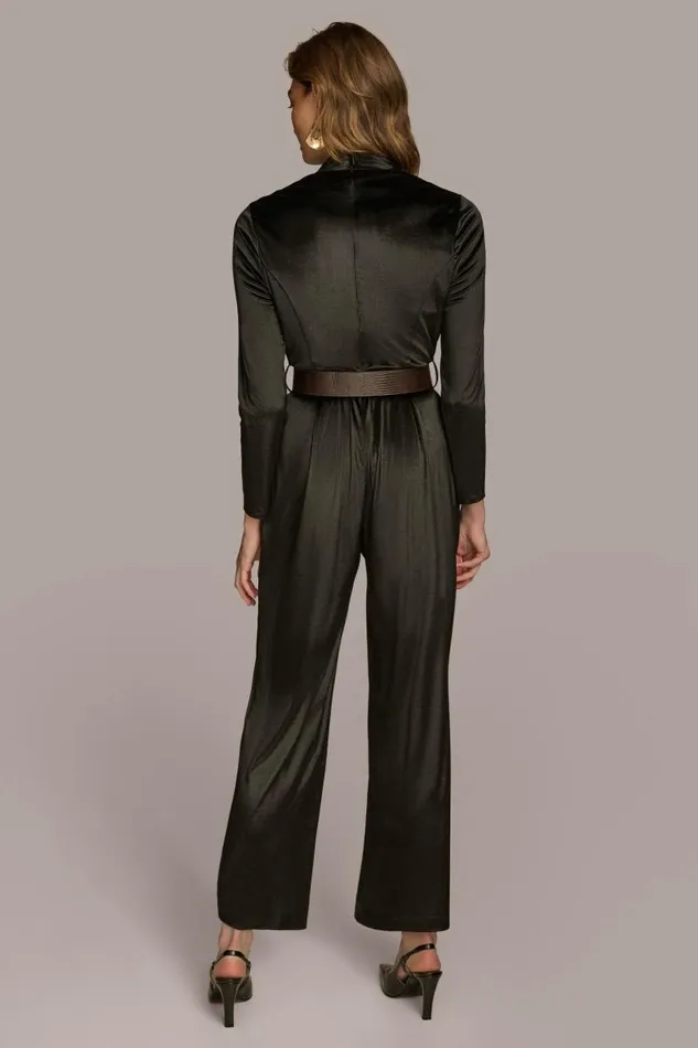 Women VELVET VNECK JUMPSUIT Black Donna Karan New York Dresses And Jumpsuits