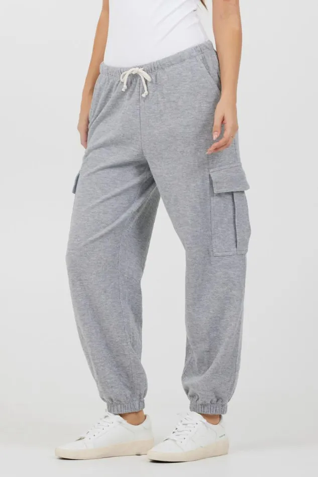 Women Vintage Havana All Bottoms Heather Grey Bounded Textured Jersey Cargo Heather Grey