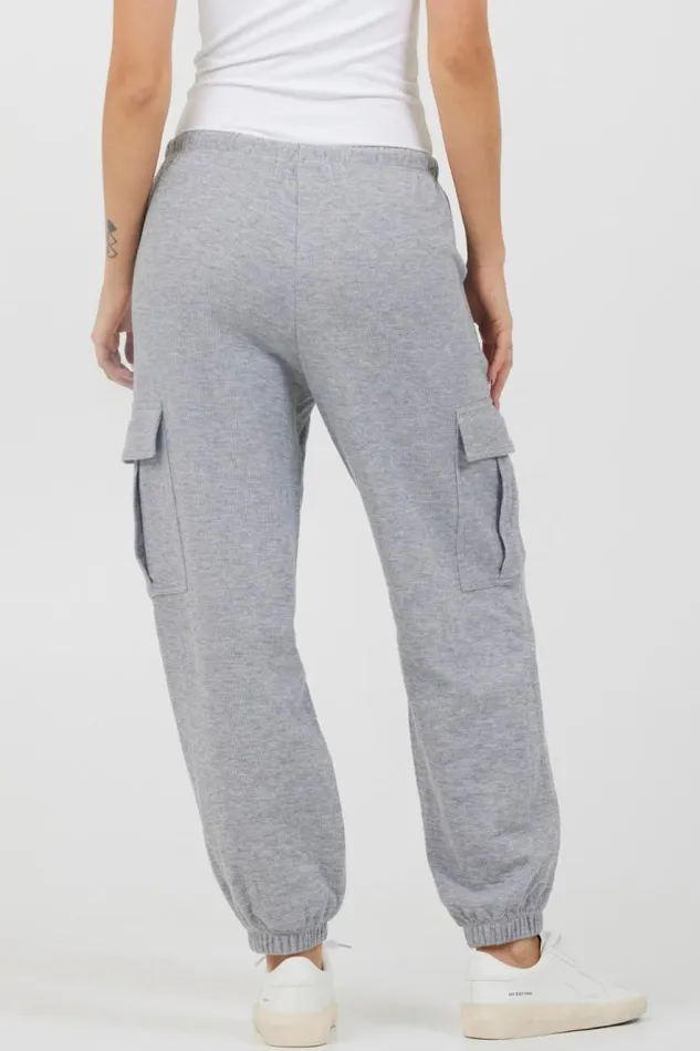 Women Vintage Havana All Bottoms Heather Grey Bounded Textured Jersey Cargo Heather Grey