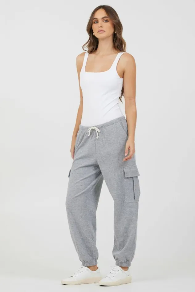 Women Vintage Havana All Bottoms Heather Grey Bounded Textured Jersey Cargo Heather Grey