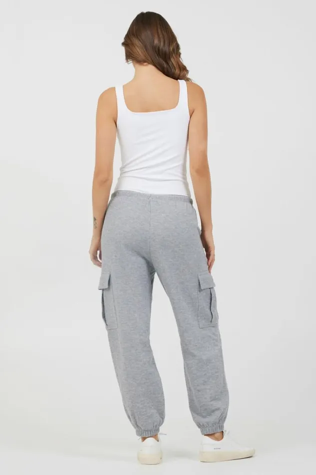 Women Vintage Havana All Bottoms Heather Grey Bounded Textured Jersey Cargo Heather Grey