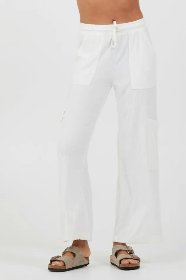 Women Vintage Havana All Bottoms White Cord Terry Cargo Pants White