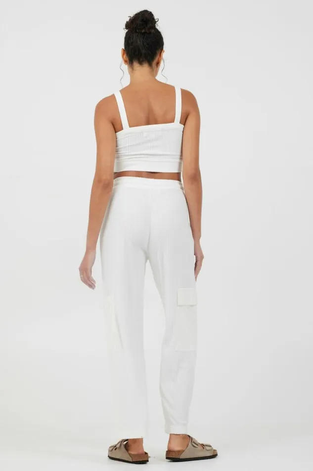 Women Vintage Havana All Bottoms White Cord Terry Cargo Pants White