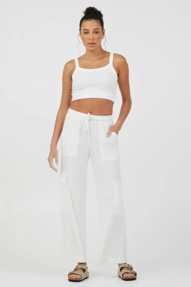 Women Vintage Havana All Bottoms White Cord Terry Cargo Pants White