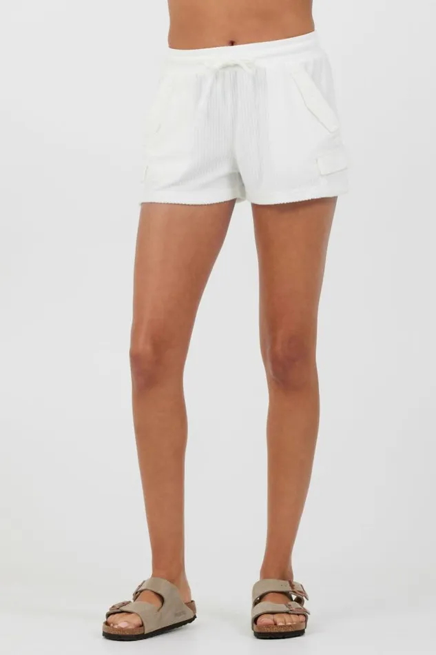 Women Vintage Havana All Bottoms White Cord Terry Shorts White