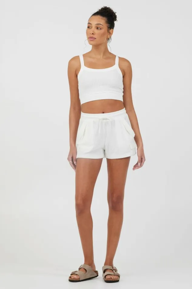 Women Vintage Havana All Bottoms White Cord Terry Shorts White
