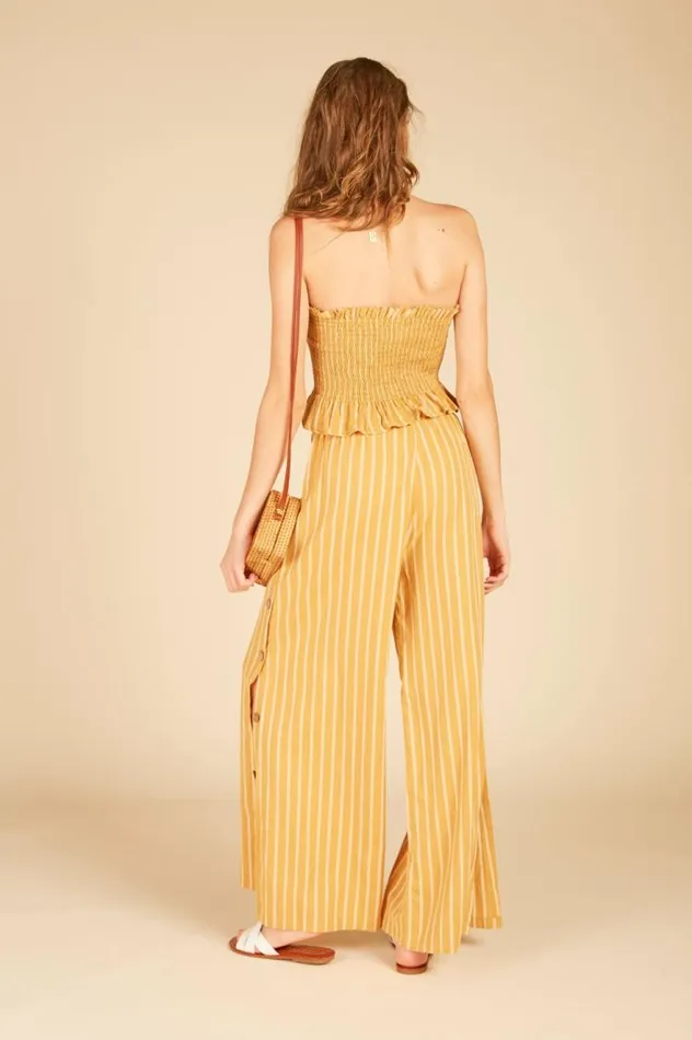 Women Vintage Havana Casual Tops Smocked Button Tube Top