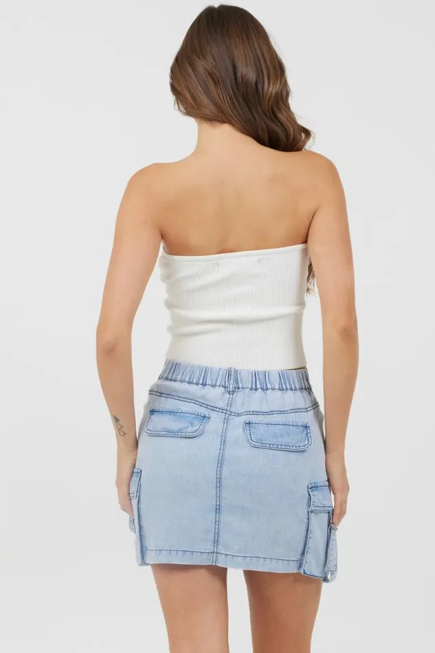 Women Vintage Havana Casual Tops White Rib Knit Twist Front Tube Top White