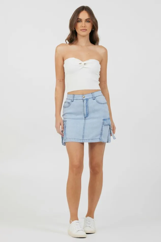 Women Vintage Havana Casual Tops White Rib Knit Twist Front Tube Top White