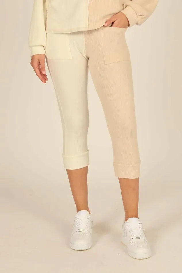 Women Vintage Havana Joggers Brushed Hacci Rib Split Jogger