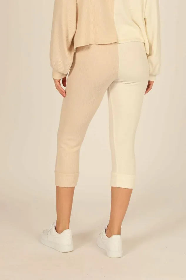 Women Vintage Havana Joggers Brushed Hacci Rib Split Jogger