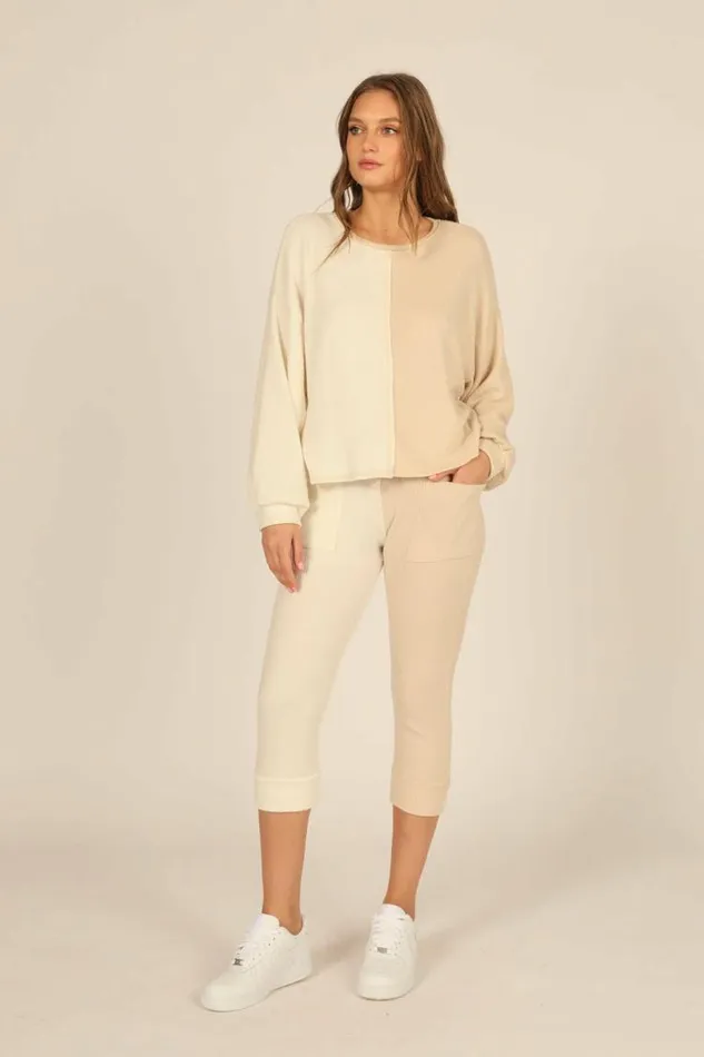 Women Vintage Havana Joggers Brushed Hacci Rib Split Jogger