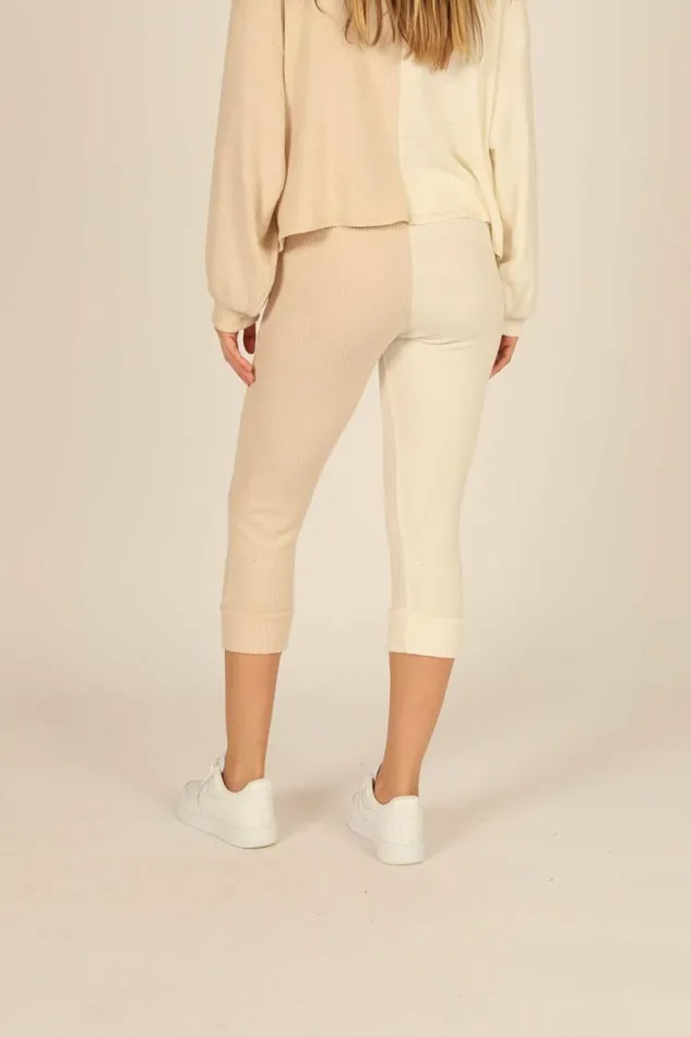 Women Vintage Havana Joggers Brushed Hacci Rib Split Jogger