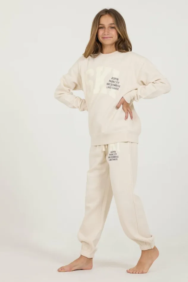 Women Vintage Havana Kids Tops Kids Bone Ski Location Crew Bone
