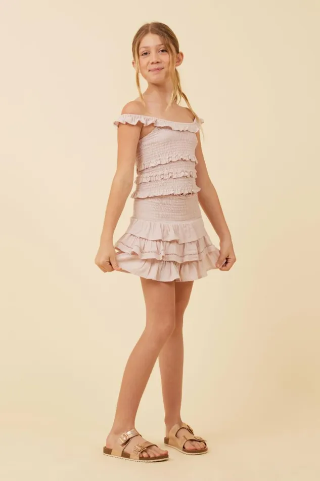 Women Vintage Havana Kids Tops Pale Pink Ruffle Detail Smocked Top Pale Pink