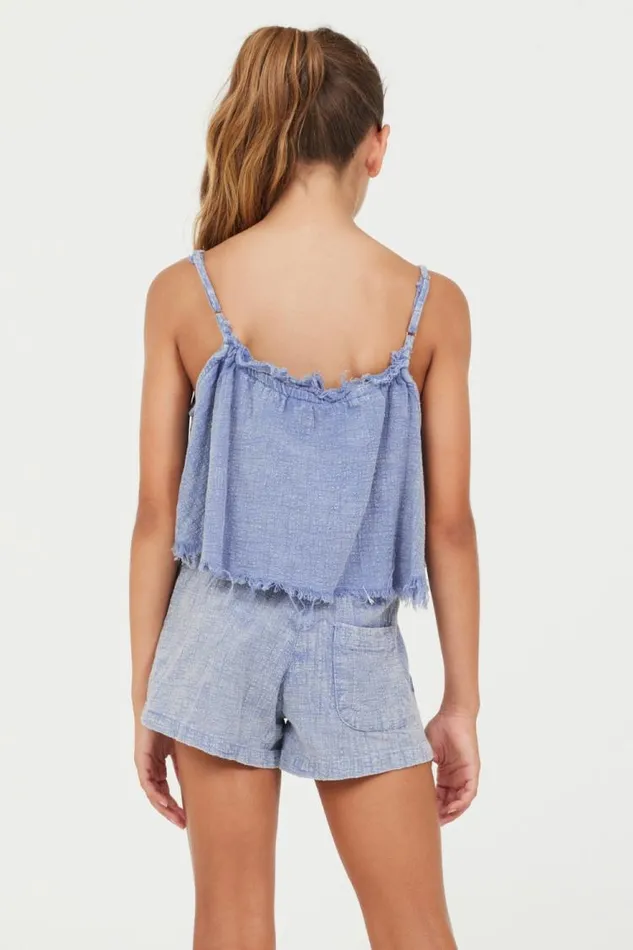 Women Vintage Havana Kids Tops Plush Blue Washed Texture Flow Tank Plush Blue