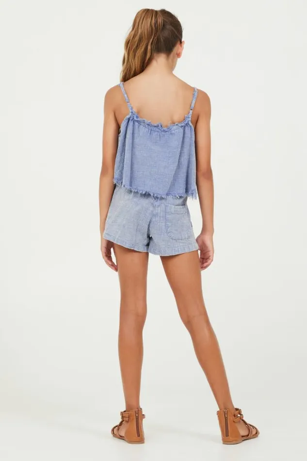 Women Vintage Havana Kids Tops Plush Blue Washed Texture Flow Tank Plush Blue