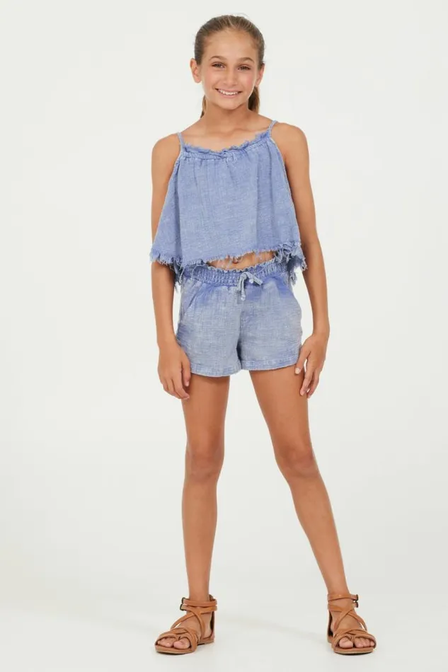 Women Vintage Havana Kids Tops Plush Blue Washed Texture Flow Tank Plush Blue