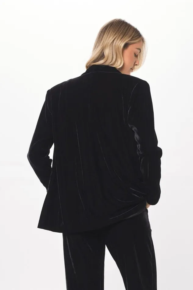 Women Vintage Havana Outerwear Black Oversized Velvet Blazer Black