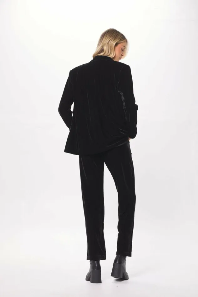 Women Vintage Havana Outerwear Black Oversized Velvet Blazer Black