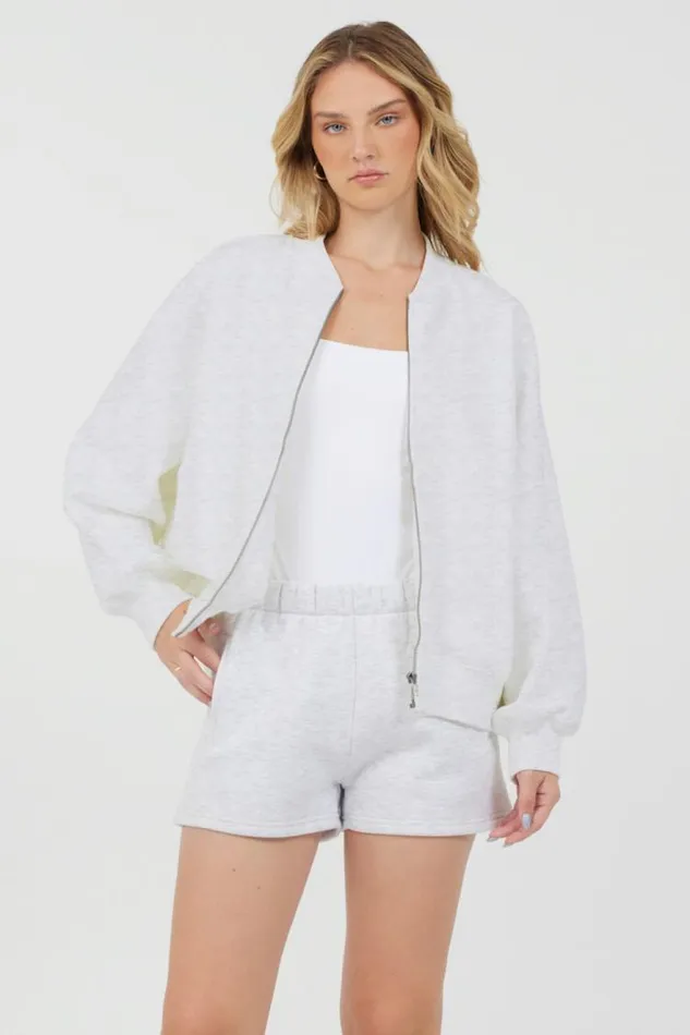 Women Vintage Havana Outerwear Grey Icicle Essential Fleece Zip Up Bomber Grey Icicle Women Vintage Havana Outerwear Grey Icicle Essential Fleece Zip Up Bomber Grey Icicle