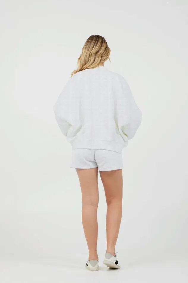 Women Vintage Havana Outerwear Grey Icicle Essential Fleece Zip Up Bomber Grey Icicle