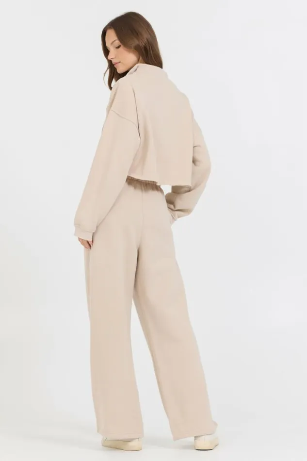 Women Vintage Havana Sweatshirts Vanilla Cream Cotton Blend Fleece Quarter Zip Rib Neck Vanilla