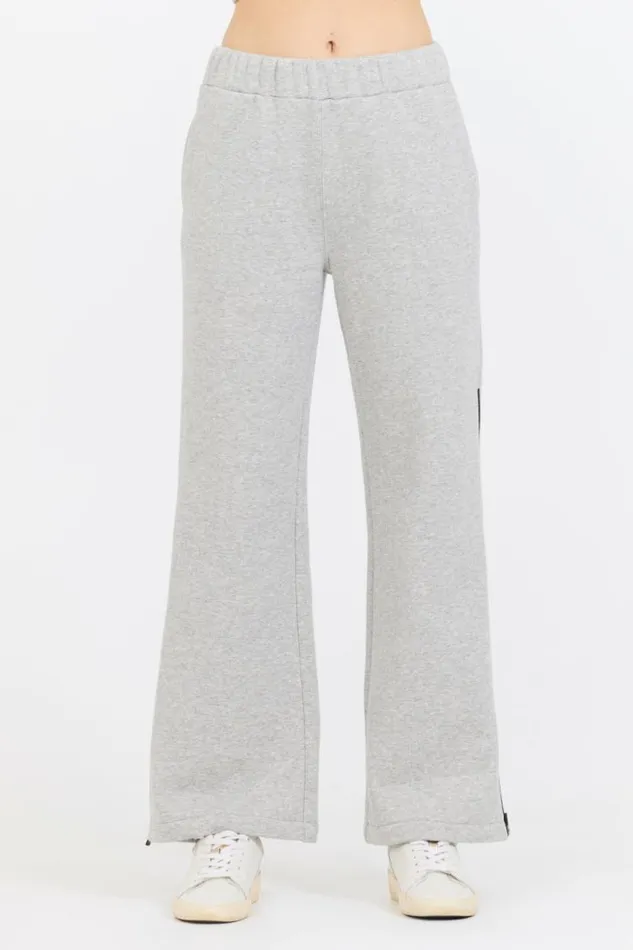 Women Vintage Havana Wide Leg Pants Pure Grey Contrast Black Zipper Flare Pant Grey