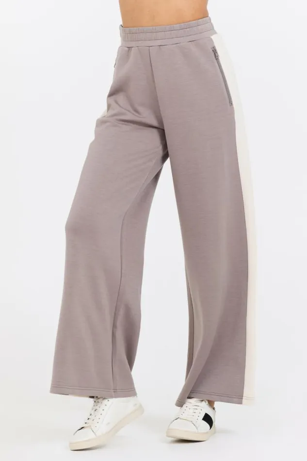 Women Vintage Havana Wide Leg Pants Taupe South Beach Sand Colorblock Cloud Fleece Pant Taupe