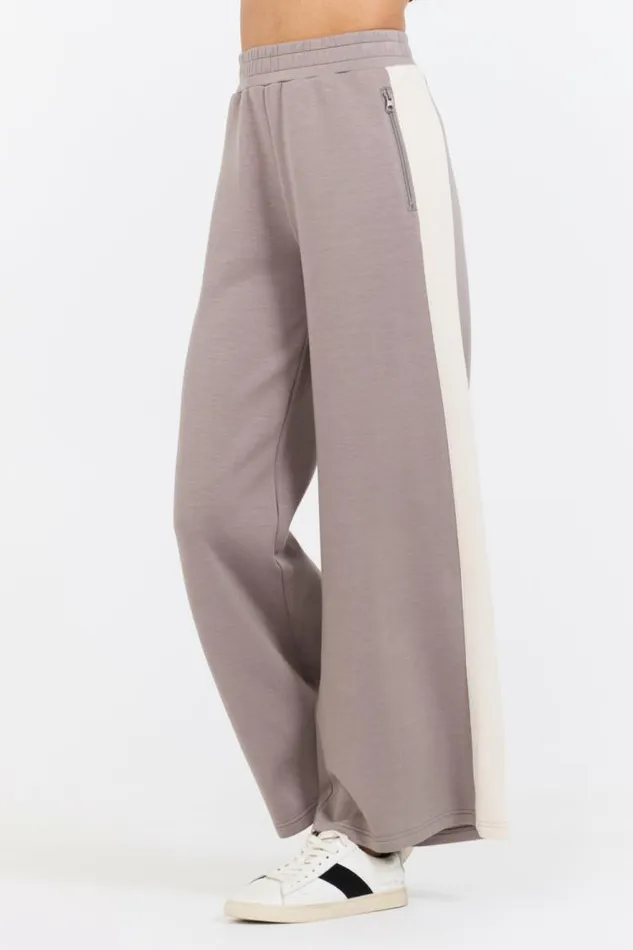 Women Vintage Havana Wide Leg Pants Taupe South Beach Sand Colorblock Cloud Fleece Pant Taupe